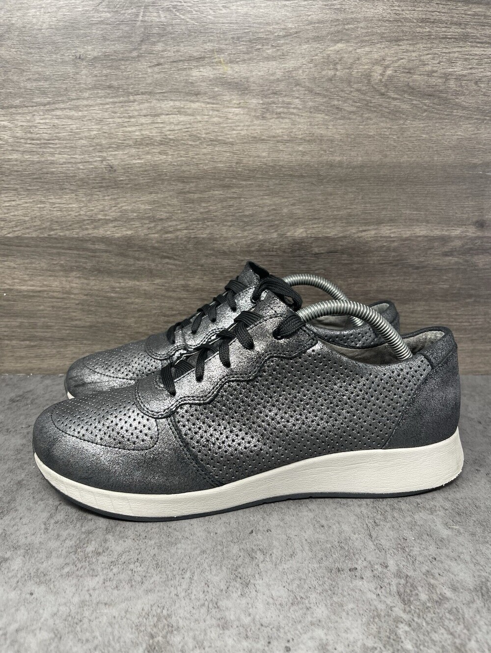 Dansko Womens Size 10 EU 41 Metallic Pewter Leather Perforated Walking Sneakers